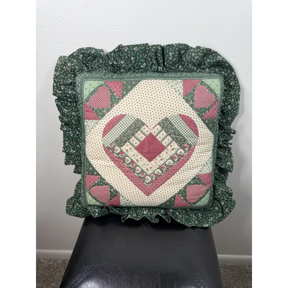 Vintage Handmade Ruffle Throw Lounge Pillow Cottage Core Patchwork  Design